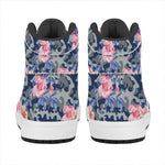 Pink Rose Flower Camouflage Print High Top Leather Sneakers