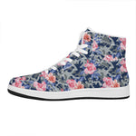 Pink Rose Flower Camouflage Print High Top Leather Sneakers