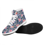 Pink Rose Flower Camouflage Print High Top Leather Sneakers
