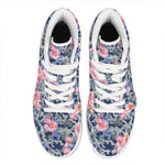 Pink Rose Flower Camouflage Print High Top Leather Sneakers