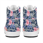 Pink Rose Flower Camouflage Print High Top Leather Sneakers