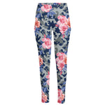 Pink Rose Flower Camouflage Print High-Waisted Pocket Leggings