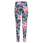 Pink Rose Flower Camouflage Print High-Waisted Pocket Leggings
