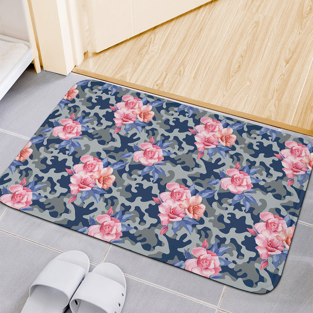 Pink Rose Flower Camouflage Print Indoor Door Mat