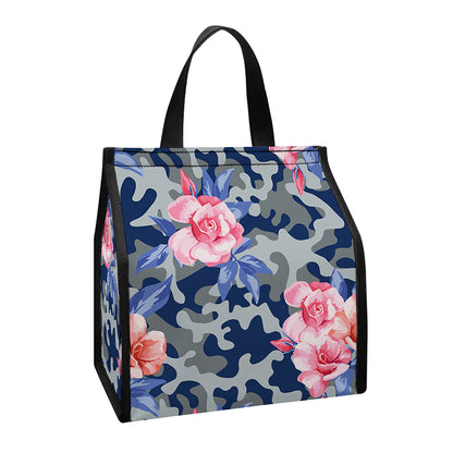 Pink Rose Flower Camouflage Print Insulated Lunch Tote