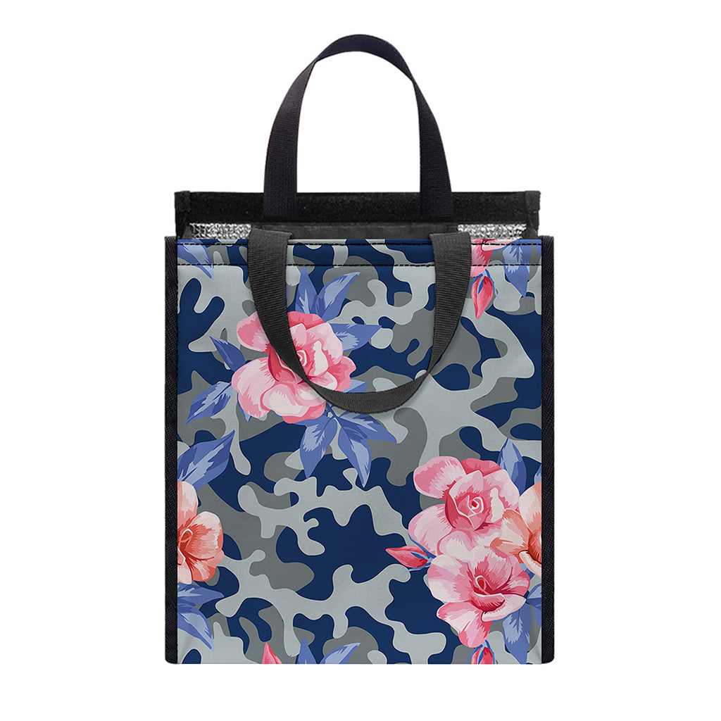 Pink Rose Flower Camouflage Print Insulated Lunch Tote