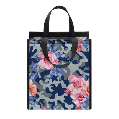 Pink Rose Flower Camouflage Print Insulated Lunch Tote