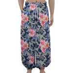 Pink Rose Flower Camouflage Print Lantern Pants