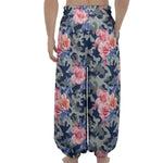Pink Rose Flower Camouflage Print Lantern Pants