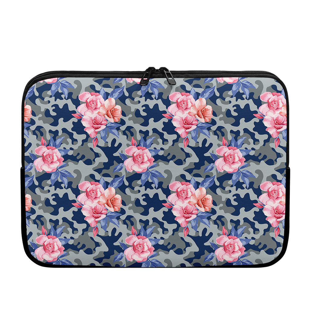 Pink Rose Flower Camouflage Print Laptop Sleeve
