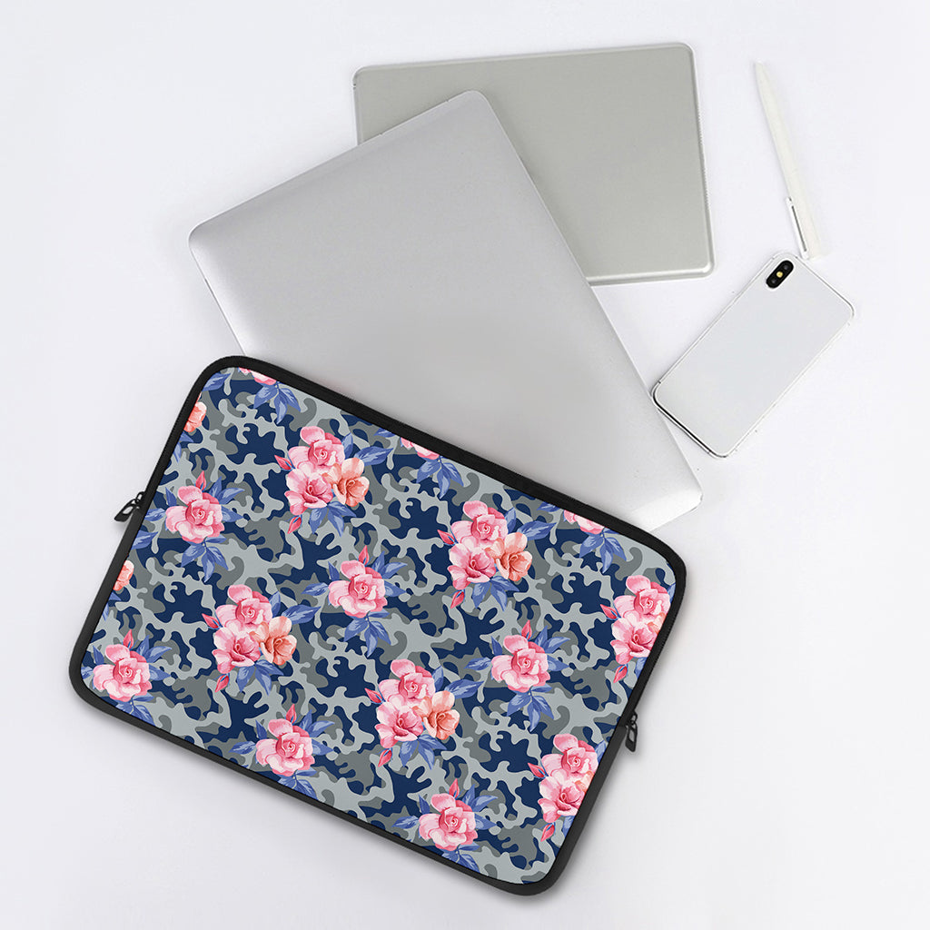 Pink Rose Flower Camouflage Print Laptop Sleeve