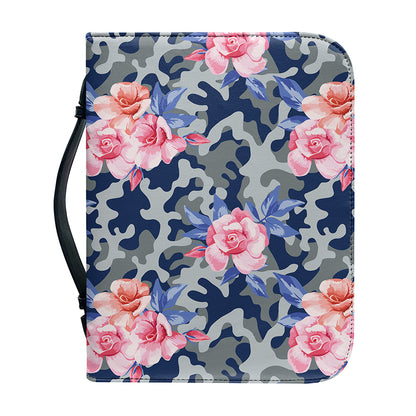 Pink Rose Flower Camouflage Print Leather Bible Cover
