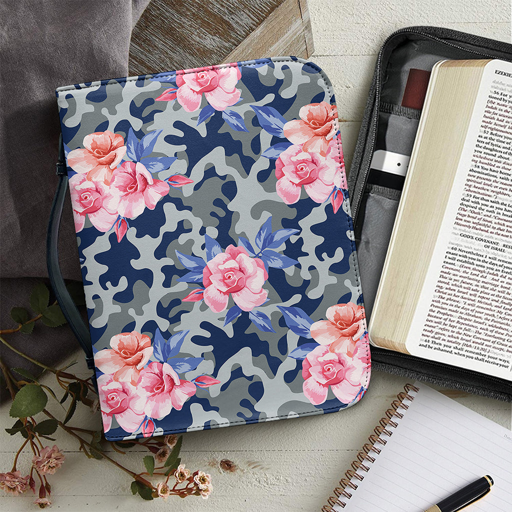 Pink Rose Flower Camouflage Print Leather Bible Cover