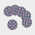 Pink Rose Flower Camouflage Print Leather Coaster Set