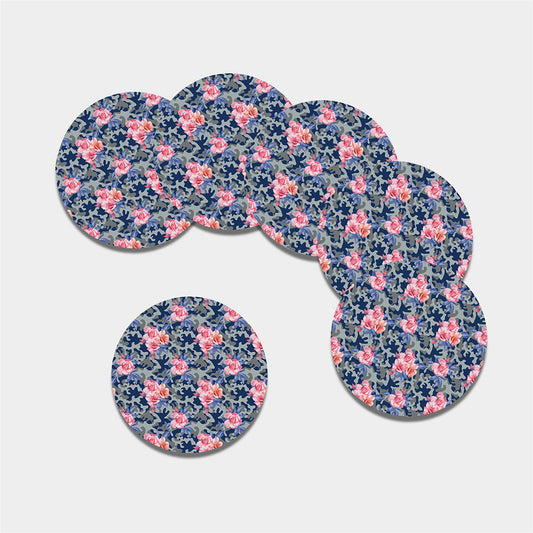 Pink Rose Flower Camouflage Print Leather Coaster Set