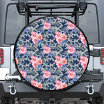 Pink Rose Flower Camouflage Print Leather Spare Tire Cover