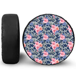 Pink Rose Flower Camouflage Print Leather Spare Tire Cover
