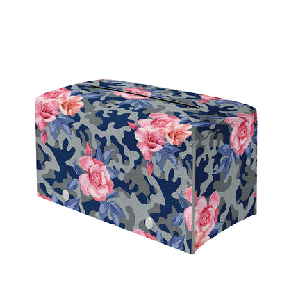 Pink Rose Flower Camouflage Print Leather Tissue Box Cover