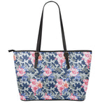 Pink Rose Flower Camouflage Print Leather Tote Bag