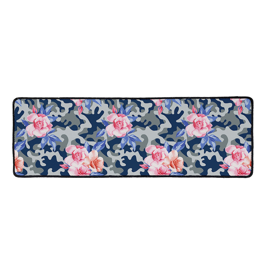 Pink Rose Flower Camouflage Print Long Kitchen Mat
