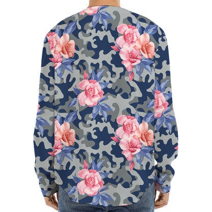 Pink Rose Flower Camouflage Print Long Sleeve Baseball Jersey