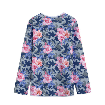 Pink Rose Flower Camouflage Print Long Sleeve Short Coat