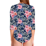 Pink Rose Flower Camouflage Print Long Sleeve Swimsuit