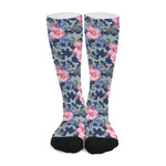 Pink Rose Flower Camouflage Print Long Socks