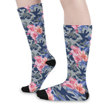 Pink Rose Flower Camouflage Print Long Socks