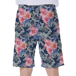 Pink Rose Flower Camouflage Print Men's Beach Shorts
