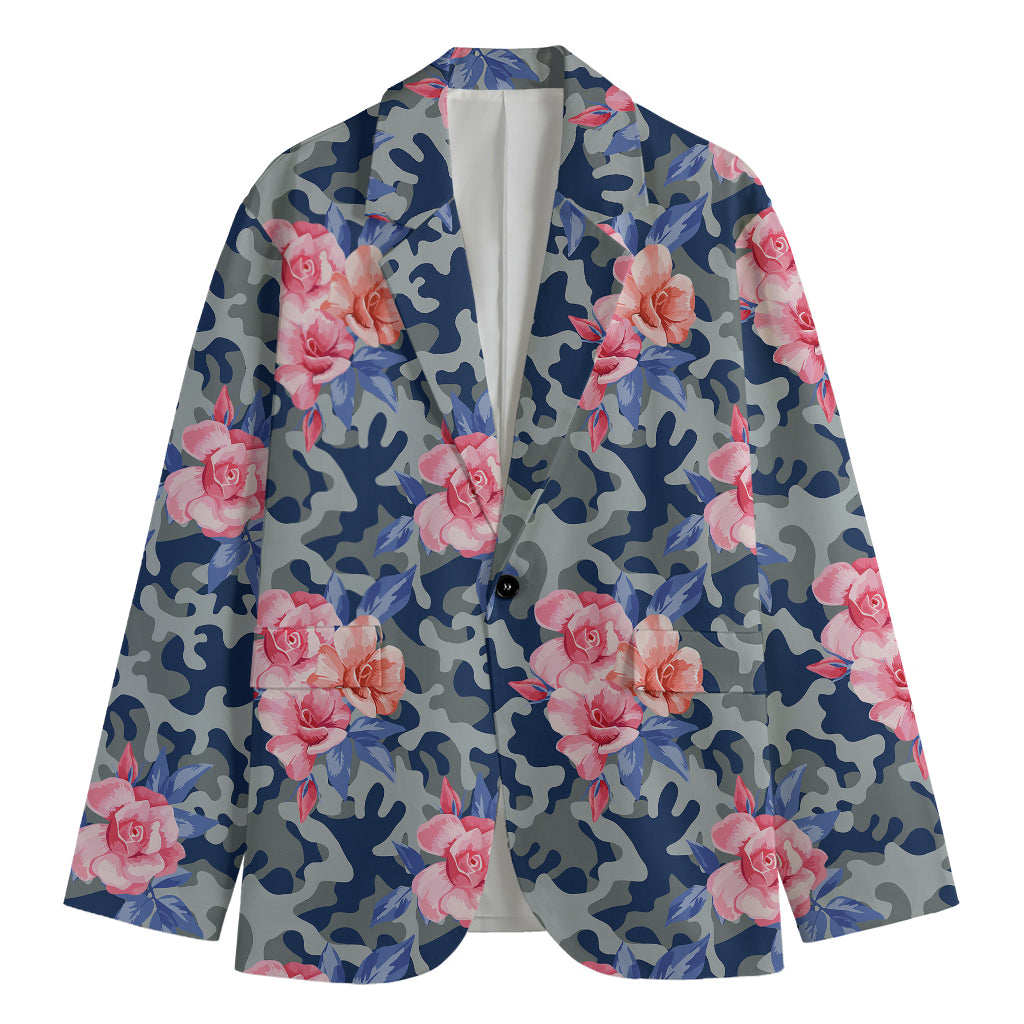 Pink Rose Flower Camouflage Print Men's Blazer