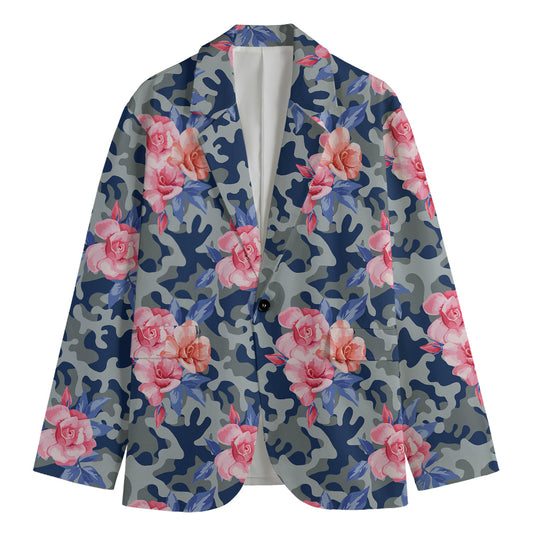 Pink Rose Flower Camouflage Print Men's Blazer