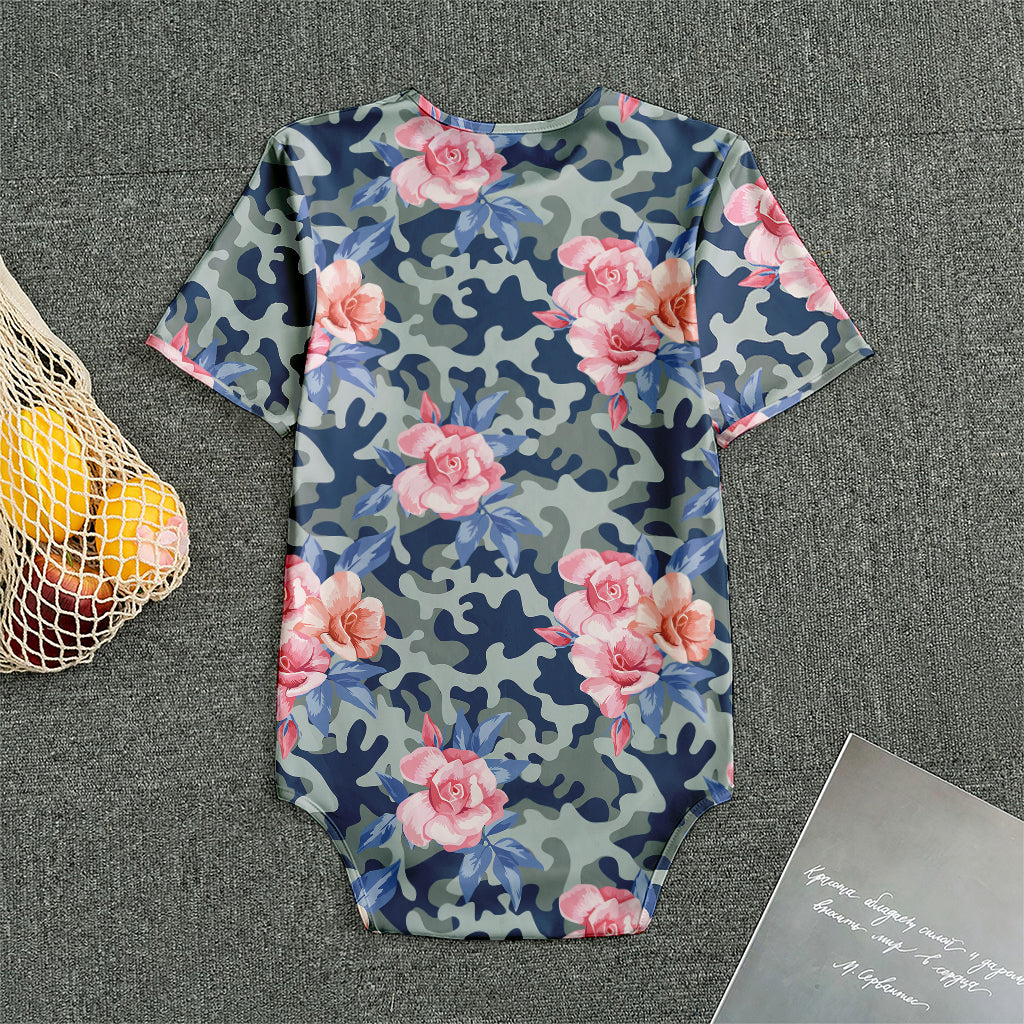 Pink Rose Flower Camouflage Print Men's Bodysuit