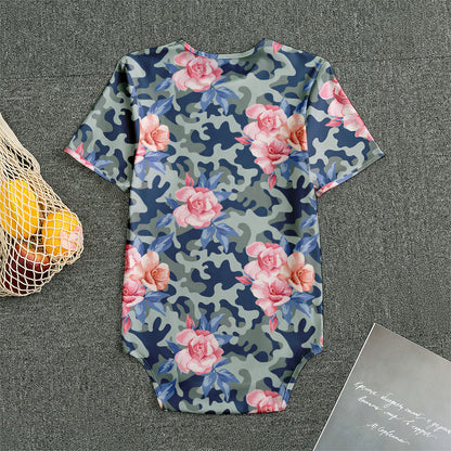 Pink Rose Flower Camouflage Print Men's Bodysuit