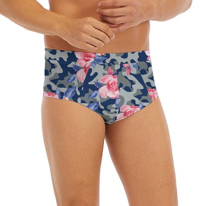 Pink Rose Flower Camouflage Print Men's Briefs