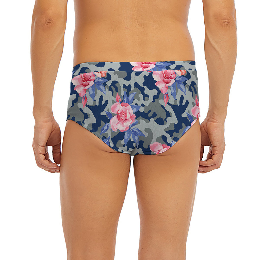 Pink Rose Flower Camouflage Print Men's Briefs