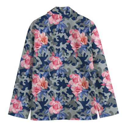 Pink Rose Flower Camouflage Print Men's Cotton Blazer