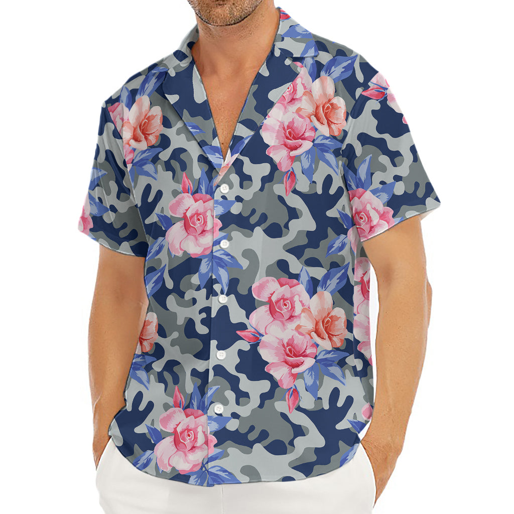 Pink Rose Flower Camouflage Print Men's Deep V-Neck Shirt