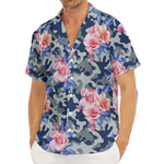 Pink Rose Flower Camouflage Print Men's Deep V-Neck Shirt