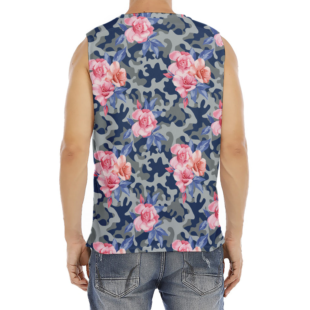 Pink Rose Flower Camouflage Print Men's Fitness Tank Top