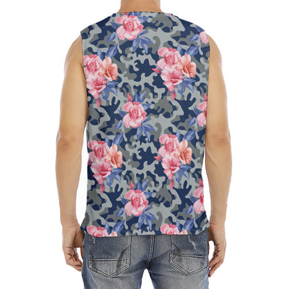 Pink Rose Flower Camouflage Print Men's Fitness Tank Top