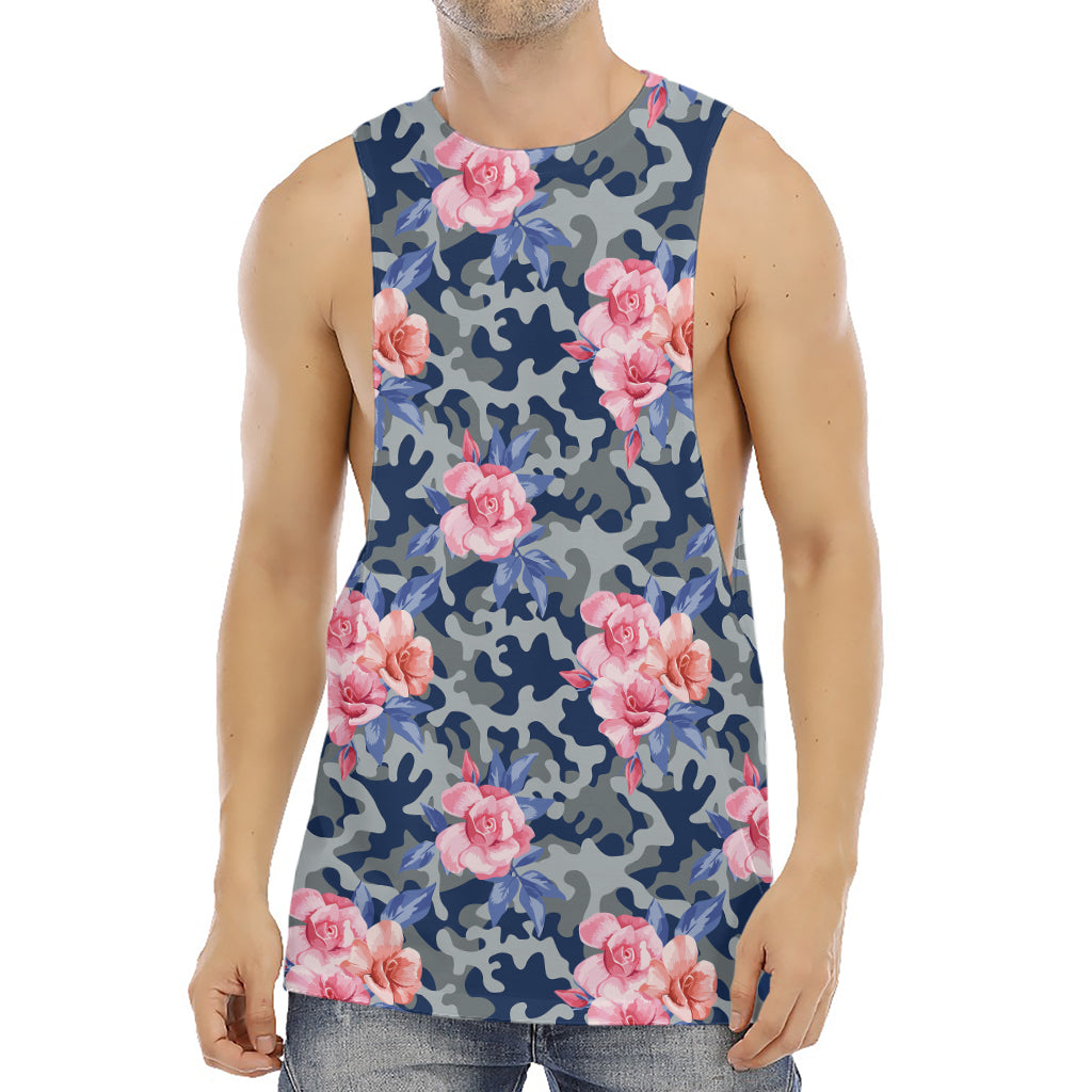 Pink Rose Flower Camouflage Print Men's Muscle Tank Top