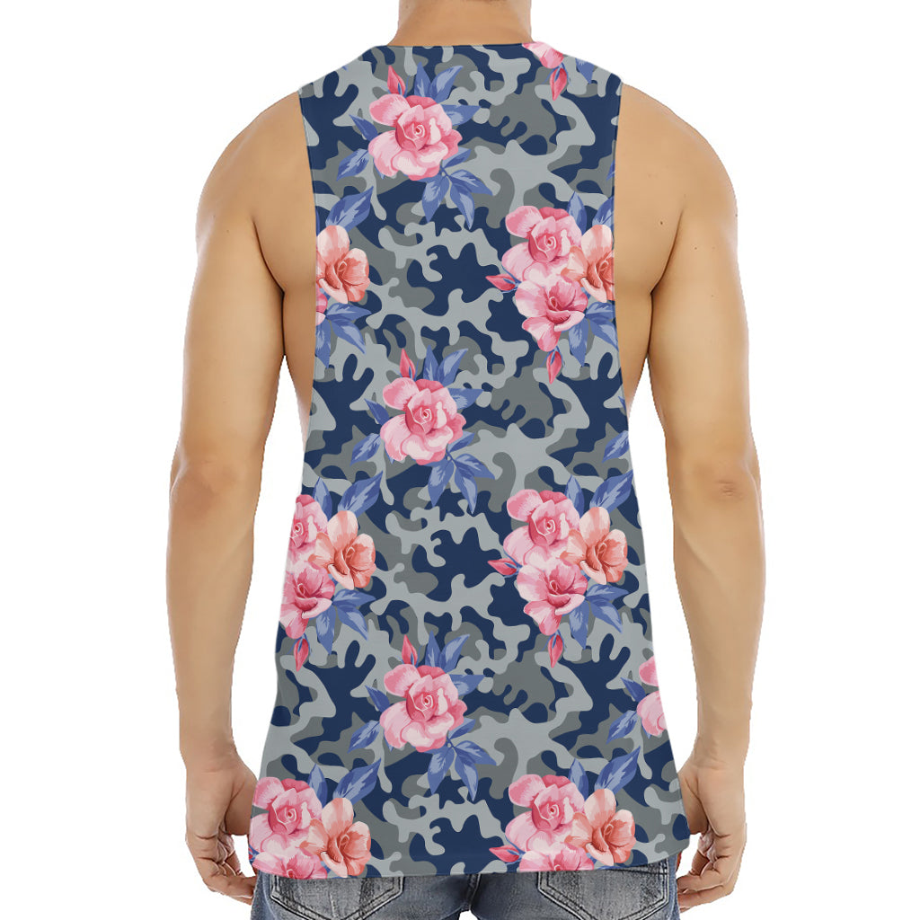 Pink Rose Flower Camouflage Print Men's Muscle Tank Top