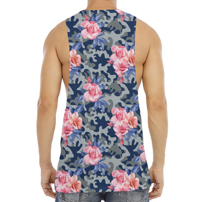 Pink Rose Flower Camouflage Print Men's Muscle Tank Top