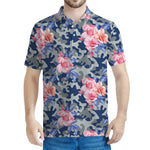 Pink Rose Flower Camouflage Print Men's Polo Shirt
