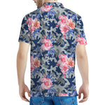 Pink Rose Flower Camouflage Print Men's Polo Shirt