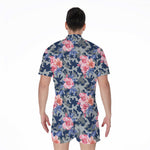 Pink Rose Flower Camouflage Print Men's Rompers