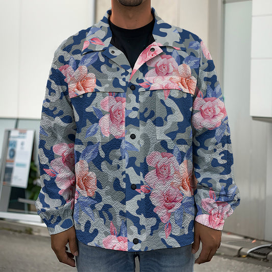 Pink Rose Flower Camouflage Print Men's Shirt Jacket