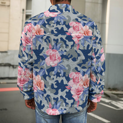 Pink Rose Flower Camouflage Print Men's Shirt Jacket