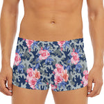 Pink Rose Flower Camouflage Print Men's Short Boxer Briefs